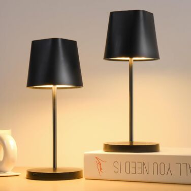 LED-лампа Quntis настільна бездротова, торкання, регулювання яскравості, акумулятор, USB зарядка, 3000K-5000K, 3 колірні температури, IP44, вологостійка, для дому та вулиці, чорна - 2 шт.