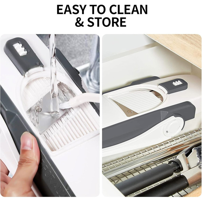 QYKIC Vegetable Slicer, ONCE FOR ALL Adjustable Vegetable Grater Mandoline Vegetable Slicer Potato Slicer Onion Slicer made of Plastic Grey, Stainless Steel