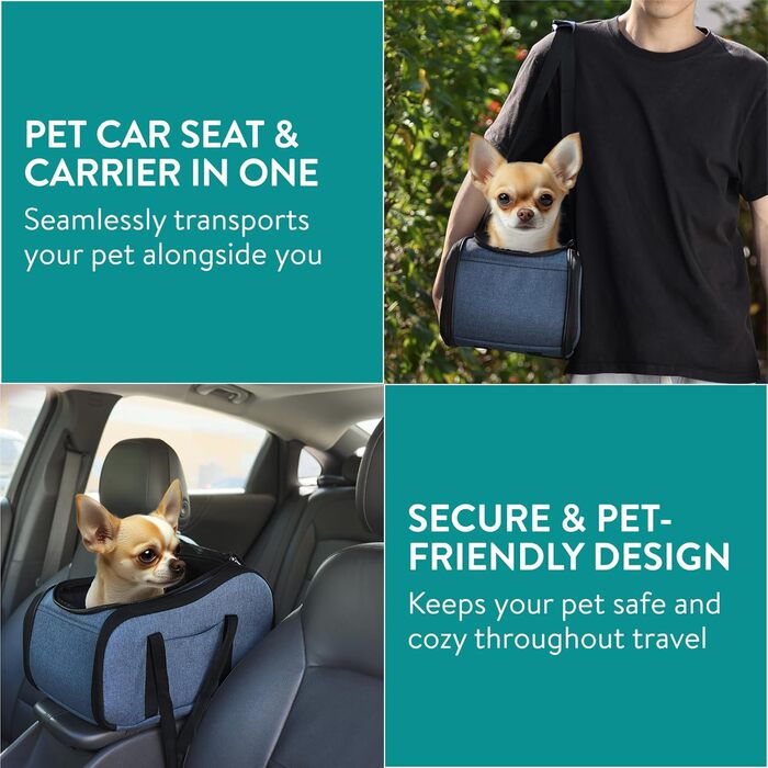 Автомобільний лежак для собак Navaris - блакитний, з ремінцем та блискавкою - переноска для собак в авто