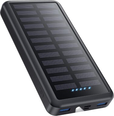 Power Bank Pxwaxpy 26800mAh з сонячною панеллю, USB-C, 15W PD, 3.0A, LED ліхтарик, сірий
