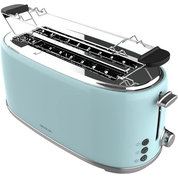 Тостер Cecotec Toaster 2 Scheiben Toast&Taste 1000 Retro Double: 980 Вт, нержавіюча сталь, 2 слоти, регулювання потужності, піддон для крихт (Blue)