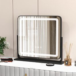 Дзеркало для макіяжу COSTWAY з підсвіткою, 3 режими світла, 5X збільшення, сенсорне керування, поворотне на 360°, 56x48 см