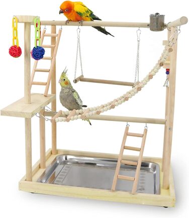 Bird Playground, parakeet toys, bird play stand, bird gym, bird accessories, climbing frame ladder, running cage with feeder cups, tray, swing for budgies, canaries, parakeets, and other birds (#6)