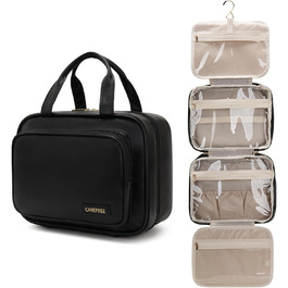 Чоловіча/Жіноча Туалетна Сумка для Подорожей з Металевим Гаків та Прозорим Вікном, з PU-шкіри, Чорна