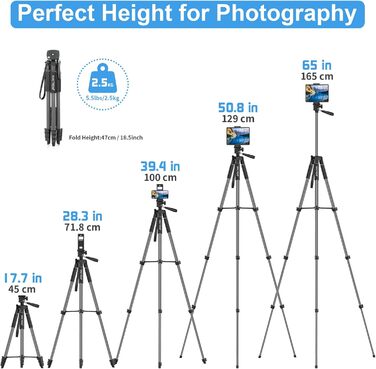 Штатив Handy Upgrade 165 см для камери, смартфона, iPad. 360° обертання, портативний трипод з пультом дистанційного керування. Сумісний з усіма телефонами, iPhone, Samsung, камерами, GoPro (сірий)