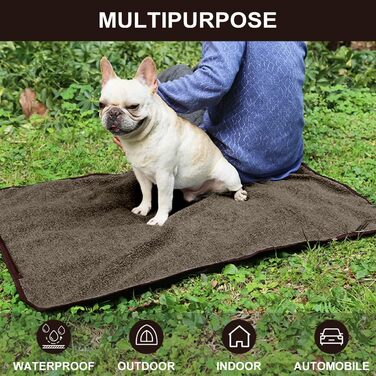 Килимок для собак Outdoor водонепроникний 100x70 см, миючий, для подорожей та кемпінгу, з сумкою та видаленням шерсті, теплий, великий, для собак та котів (зелений, вовна)
