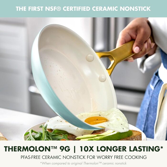 GreenPan Reserve Pro сковорода з антипригарним покриттям, 20.3 см, кераміка, без PFAS, нержавіюча сталь, для плити та духовки, блакитний колір