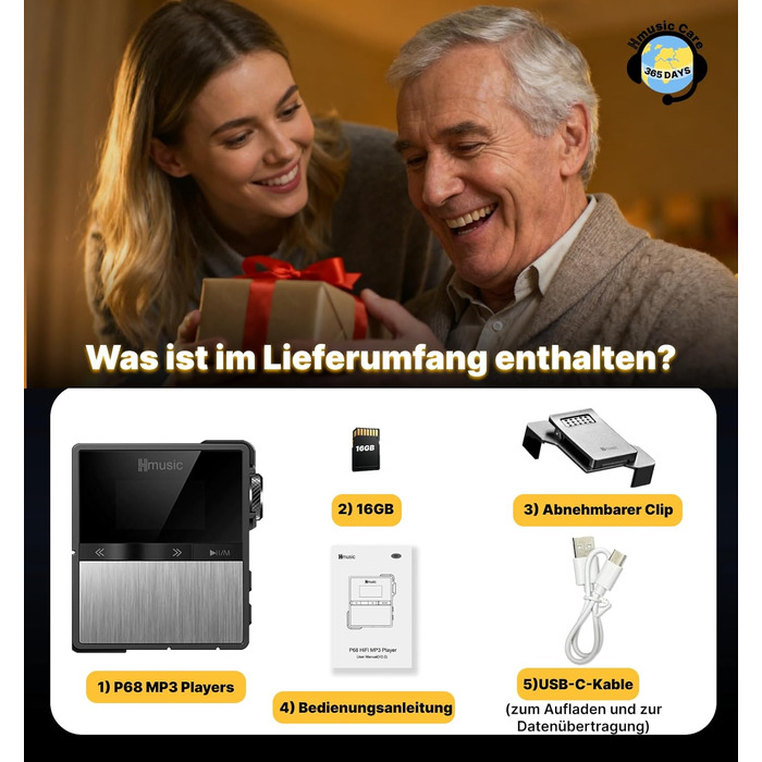 MP3-плеєр Hmusic P68 HiFi з кліпсою, Bluetooth, 16GB + карта пам'яті 128GB, підтримка DSD, Hi-Res аудіо