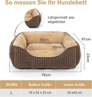 JOEJOY Dog Bed, Medium-Sized Dogs, Washable Dog Basket, Fluffy, Non-Slip Plush Dog Bed, 63x53x20cm, Dog Beds for Small and Medium Dogs and Cats (L 76 x W 61 x H 23 cm, Brown)