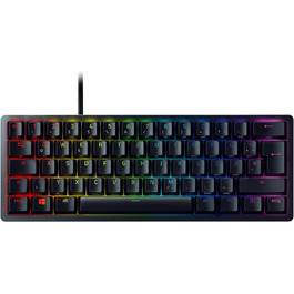 Клавіатура Razer Huntsman Mini (Red Switch) - Компактна ігрова клавіатура 60% (Lineare оптико-механічні перемикачі, Doubleshot PBT-клавіші, знімний USB-C кабель) QWERTZ DE-розкладка | Чорний