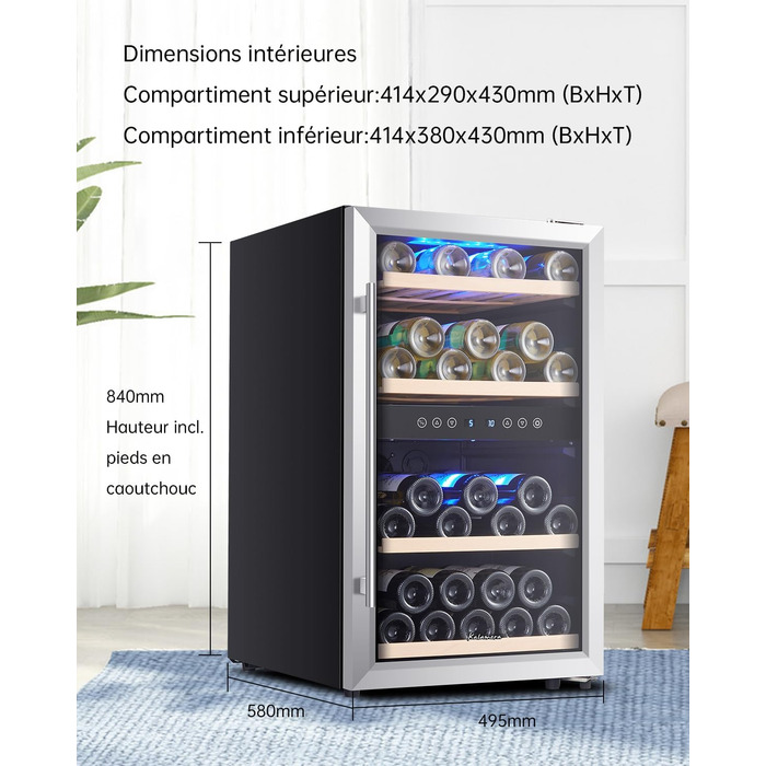 Kalamera 33 Bottle Dual Zone Wine Refrigerator - Stainless Steel Door, Freestanding