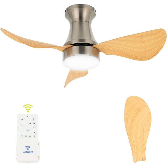 Стеляний вентилятор з підсвіткою для спальні: 76 см, тихий вентилятор з пультом дистанційного керування для вітальні - DC мотор, крила з імітацією натурального дерева, таймер, VV (під деревом, 3)