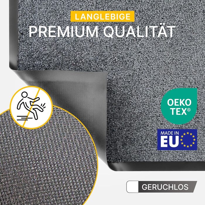 Килимок для порогу Entrando 40x60 см з неслизьким покриттям - миючий килимок для входу в приміщення та на вулицю, швидковисихаючий, нейтрального кольору, сірий