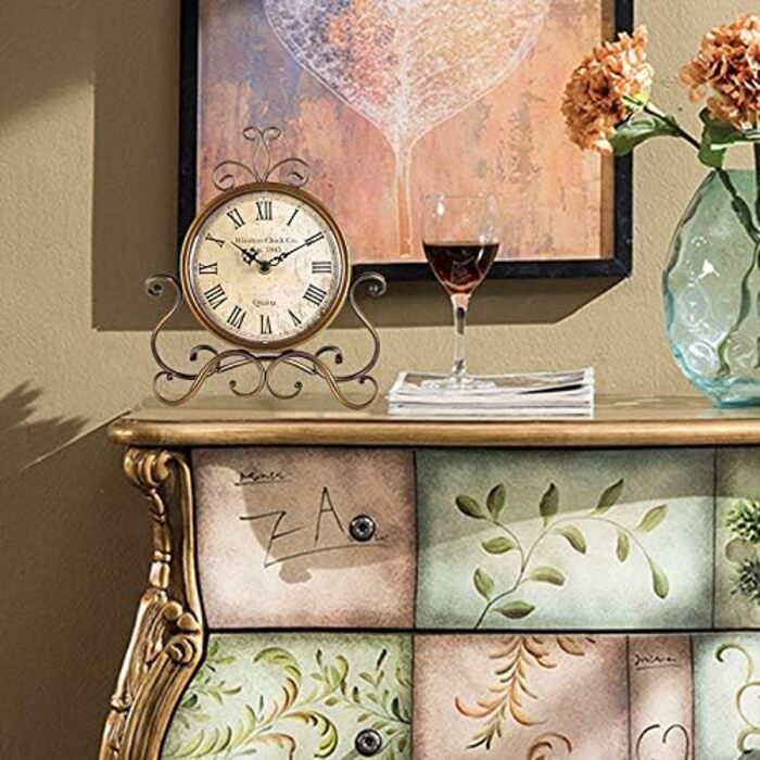 HZDHCLH Retro Silent Roman Table Clock for Living Room Bedroom Office Art Desk Clock (Copper)