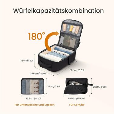 LOVEVOOK Рюкзак ручної поклажі 40L, великий розширюваний туристичний рюкзак для чоловіків, рюкзак для ноутбука 17 дюймів, валіза-рюкзак, ручна поклажа для подорожей, чорний