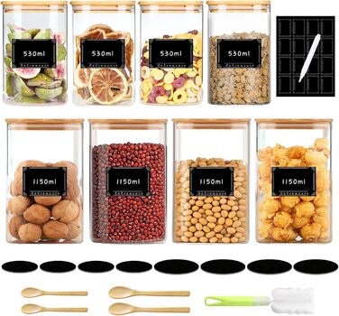 Cotreasure Storage Jars with Lids, 1150 ml x 530 ml Storage Jars with Lids, Airtight, Glass Containers, Spaghetti Storage, Spice Jars (42 Set)