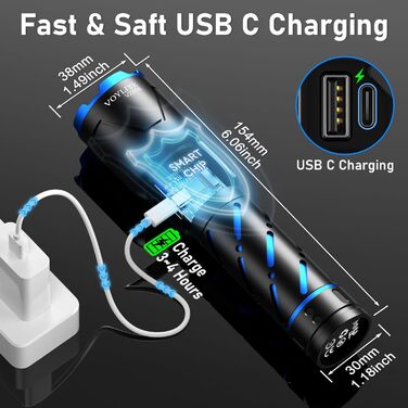 Ліхтар LED акумуляторний 500000 люмен, надпотужний ліхтар з акумулятором 5000 mAh та LCD-індикатором заряду, 3 режими освітлення, з функцією зуму, для кемпінгу та відпочинку на природі (чорний)