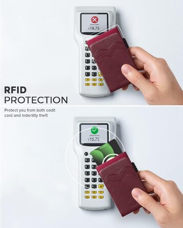 VULKIT Слайдер-гаманець з RFID захистом для карт та грошей, шкіряний мінімалістичний металевий картхолдер (Бордовий)