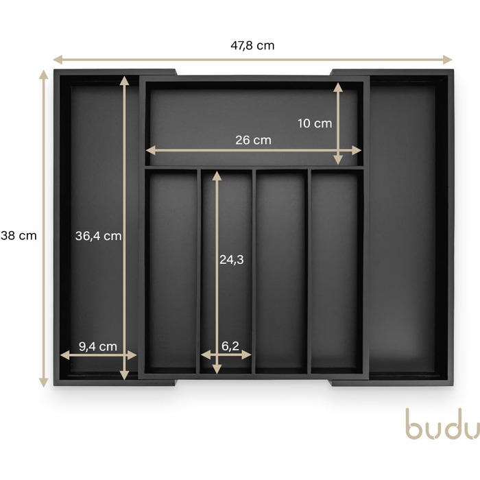 Органайзер для кухонних шухляд Besteckkasten #47 (глибина 47 см) з бамбука - чорний, висувний, для порядку в кухні