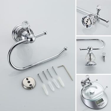 Crystal Toilet Paper Holder, Polished Chrome, Tissue Paper Holder, Silver-Colored, Bathroom, Toilet Paper Holder, Wall Mount, Brass