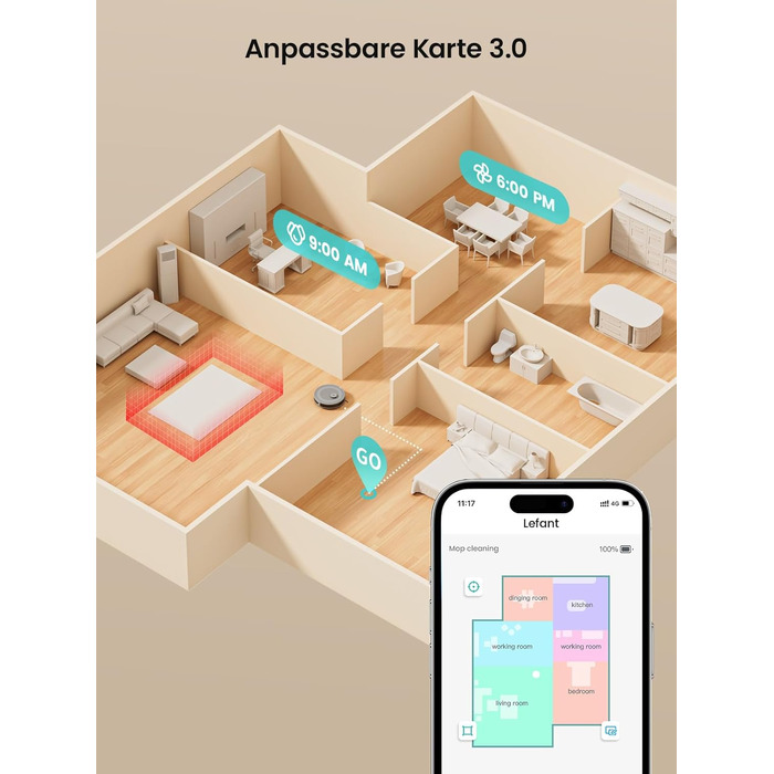 Робот-пилосос LEFANT M2 з функцією миття підлоги, 6000Pa, LiDAR-навігація, зони заборони, керування через додаток/Alexa, ідеальний для шерсті тварин, килимів та твердих підлог M2G