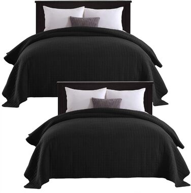 WOLTU Стеганий плед-плед для ліжка 170x210 см, чорний, двосторонній, 360GSM, Patchwork, для двоспального ліжка