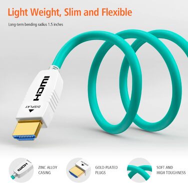 HDMI 2.1 оптоволоконний кабель 1м, 48 Гбіт/с, 8K@60Hz, 4K@120Hz, Dynamic HDR, eARC, Dolby, HDCP 2.2/2.3, сумісний з PS5, Xbox Series X, RTX 4090, TV, Beamer, AVR, зелений