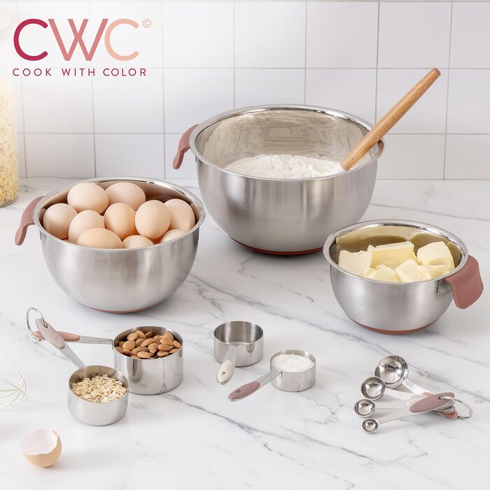 Набір місок для змішування Cook With Color з нержавіючої сталі та мірних склянок, 11 шт. (Рожевий)