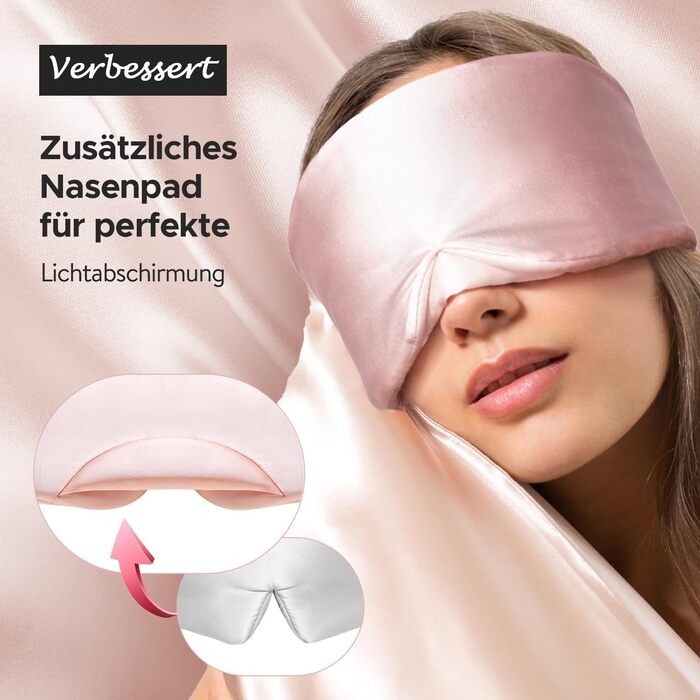 Шовкова маска для сну LitBear, 100% шовк 22 Momme, для жінок та чоловіків, з регульованою стрічкою, рожевого кольору