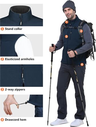 Чоловіча софтшеллова жилетка Outdoor Ventures, водонепроникна та вітрозахисна, спортивна, XL, блакитна