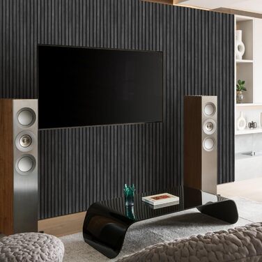 Акустичні панелі з дерев'яного шпону самоклеючі, набір 2 шт (100x52 см), звукопоглинаючі стінові панелі для шумоізоляції та декору вітальні, офісу (Чорний)