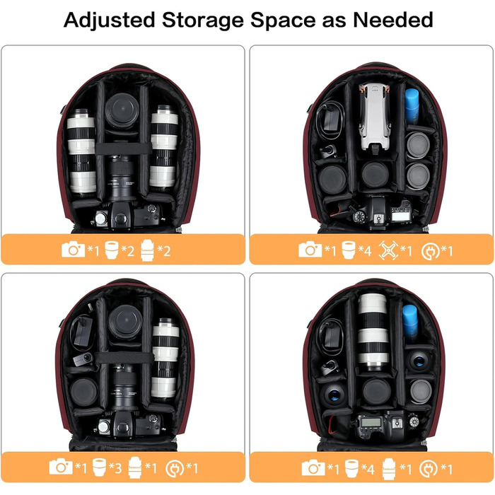 MOSISO Рюкзак для камери, фотосумка для DSLR/SLR/беззеркальних камер, з підкладкою, ударостійкий, модульні вставки, тримач для штатива, сумісний з Canon, Nikon, Sony (Вишневий)