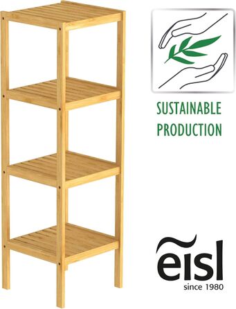 Бамбуковий табурет для ванної EISL BMBA02-BH2, з сидінням, 35x45x35 см, багатофункціональна підставка з 4 полицями