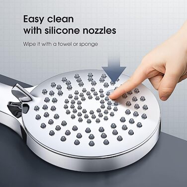 Showerhead Set, 3 Functions, Liquid Silicone - Showerhead Set with Hose and Holder, High Pressure and Water-Saving, Universal with G1/2 inch Connection, Chrome Showerhead for All Family Members