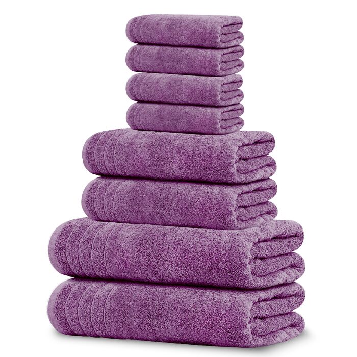 Набір махрових рушників Tens Towels з 100% бавовни, 8 предметів: 2 великі банні рушники, 2 рушники для рук та 4 серветки, гігроскопічні та швидкосохнучі, колір сливовий (фіолетовий)