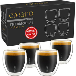 Creano PREMIUM double-walled espresso glasses 100ml - Set of 4 - Restaurant quality - 100% dishwasher safe - Thermoglass - Double-walled glass - NEW 2024
