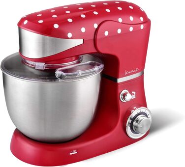 Kalorik TKG M 3014 Design Kitchen Machine with 5 Liter Stainless Steel Bowl, Die-Cast Stirring and Dough Hooks, 6 Speed Settings, Stainless Steel Whisk, Powerful 1000 Watts, Red