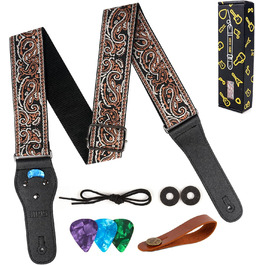 Гітарний ремінь Jacquard з вишитою бавовною та шкіряними кінцями для акустичної гітари (Gs-08-4 Brown Embroidery)