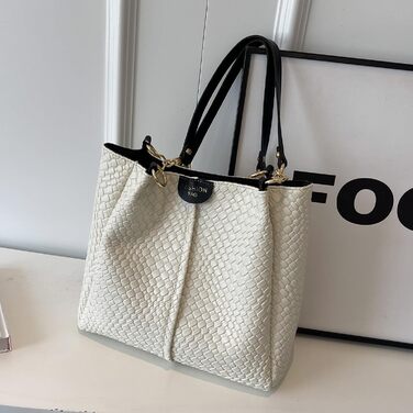 Сумка жіноча Unisoul Shopper велика - елегантна сумка через плече з екошкіри для офісу та подорожей (Бежево-чорна)