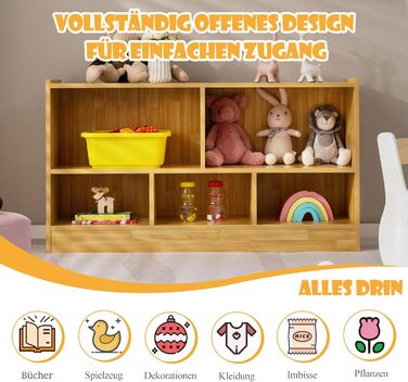 DREAMADE Kids Bookshelf, Toy Storage Bookshelf for Children, Toy Shelf for Children's Room, Playroom and Kindergarten, 111 x 30 x 61.5 cm (Light Natural)
