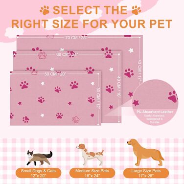 Килимок під миску для собак BLESWIN 30x50 см, вбираючий, нековзний, для цуценят, рожевий зі зірками