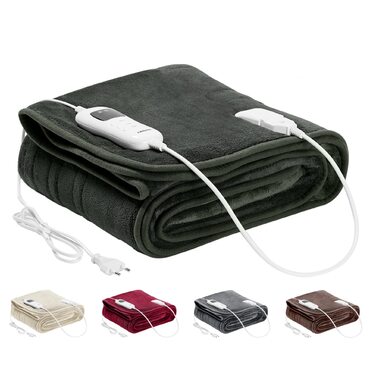 Електрична гріюча ковдра Arebos 200x180 см з таймером та захистом від перегріву | Плюшева, машинна стирка, 9 рівнів нагріву, антрацит