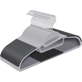 Набір вішалок SONGMICS, 20 шт., пластик, U-подібний отвір, економія місця, 0,5 см товщина, 41,5 см ширина, обертовий гачок 360°, світло-сірий + темно-сірий