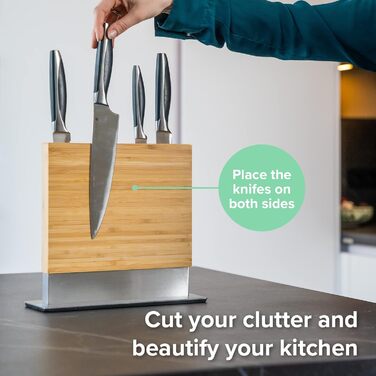Coninx Magnetic Knife Block, Double-Sided | Magnetic Knife Holder (without knives) | Knife Holder with Strong Magnet | Magnetic Knife Stand, Double-Sided, Non-Slip | Bamboo