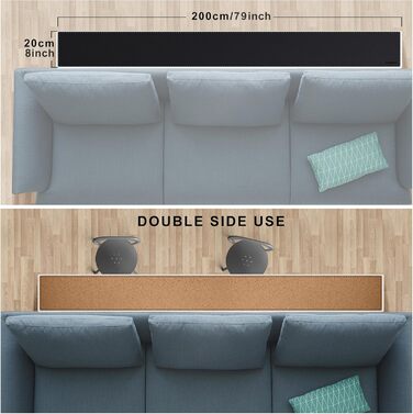 Підкладка під стіл Kork & Leder MAIDERN 100 x 60 см, двостороння, велика, вологостійка, для офісу та дому (чорний)