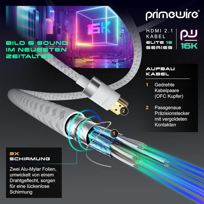 HDMI кабель 2.1 CSL 10м - 16K@30Hz, 8K@60Hz, 4K@120Hz - Ultra High Speed Ethernet 48Gbps - HDR 10+ eARC 3D VRR - для ігор, TV, PS5, Xbox