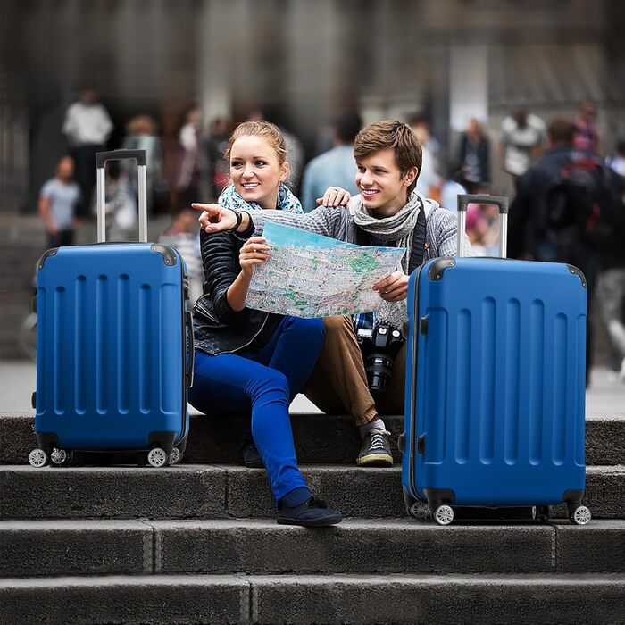 Набір валіз LALAHO 3/4: дорожній набір з косметичкою, валізи з ABS, ручна поклажа, рожеве золото (темно-синій)