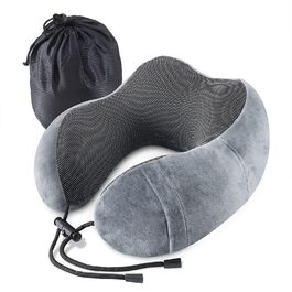 Подушка для шиї в літак та подорожей Memory Foam, ергономічна, синя (сіра)