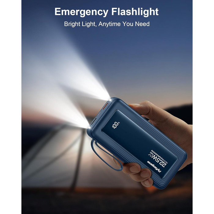 Портативний зарядний Power Bank 20000mAh з LED дисплеєм, 6 виходів, 2 входи, 22.5W, сумісний з iPhone, Samsung, Pixel, темно-синій