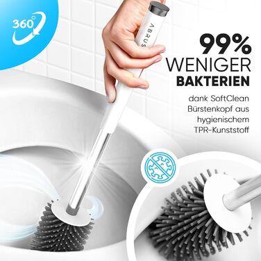 Щітка для унітазу Abrush з м'яким силіконовим наконечником, без свердління, з кріпленням на стіну, білий/сірий колір